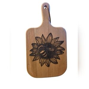 Wooden Cutting Board with Bee and Sunflower Design